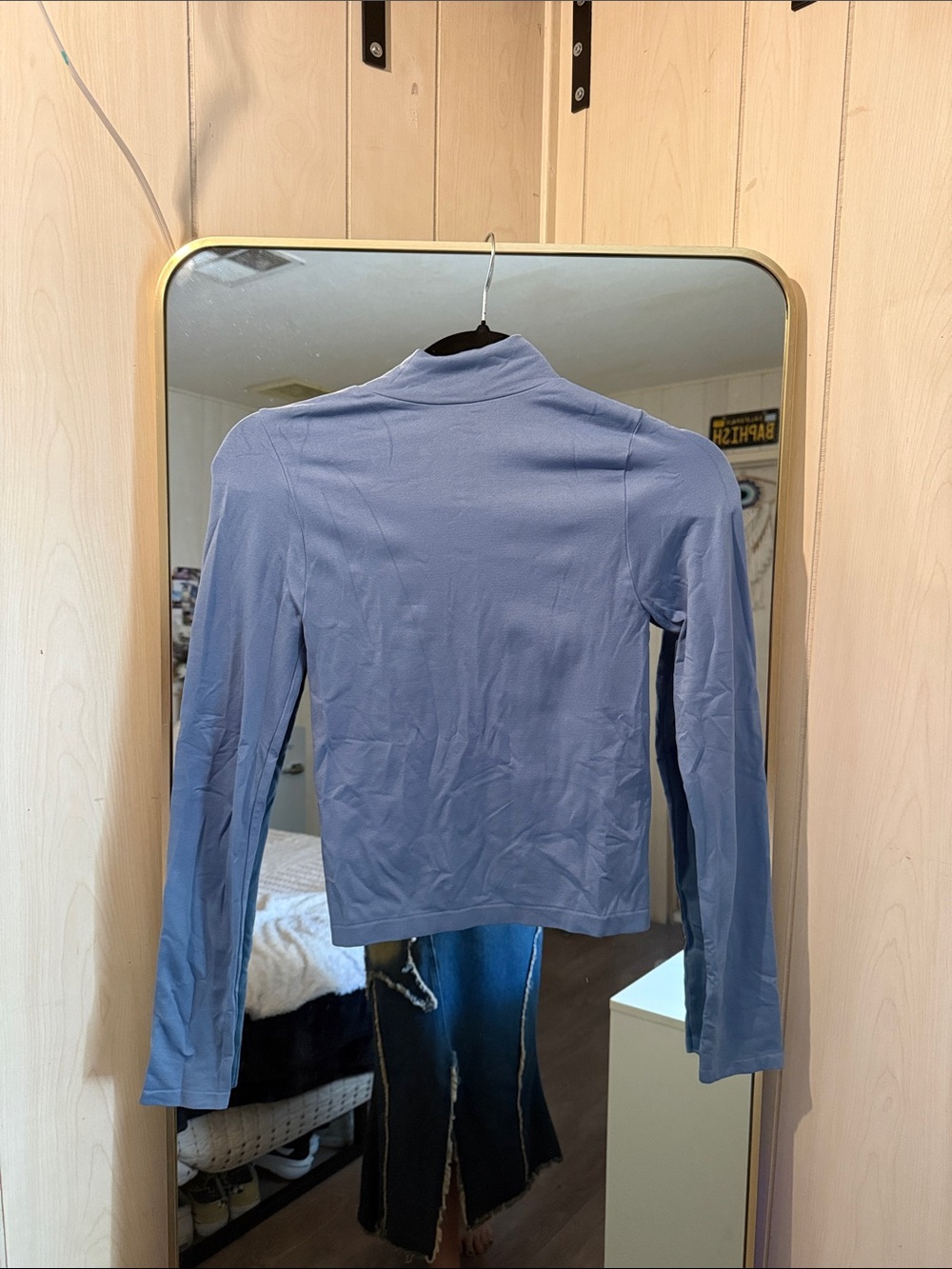 Aura Slate Blue Long-Sleeve Mock Neck Top